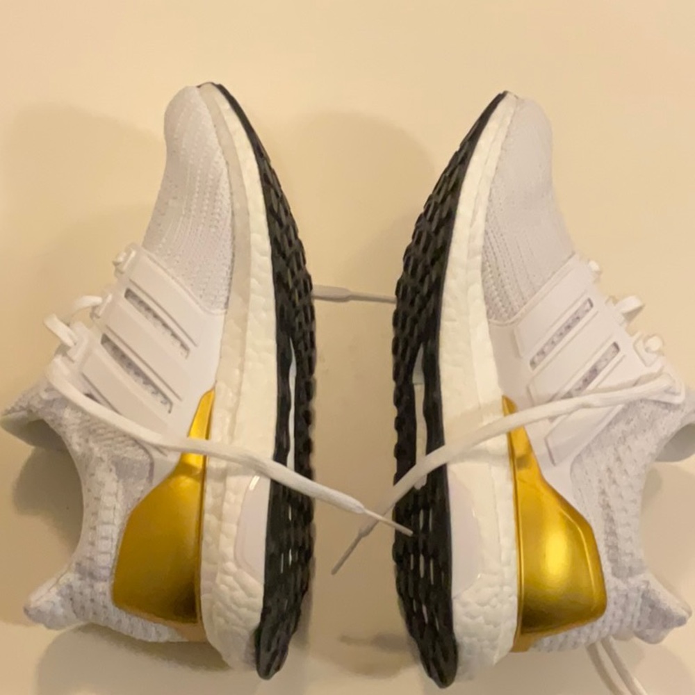 Adidas UltraBoost white with gold metallic-never worn! - Picture 2 of 3